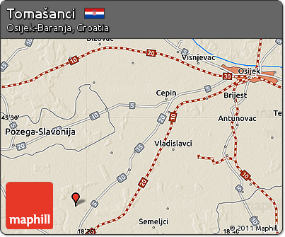Shaded Relief Map of Tomašanci