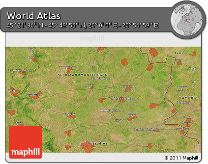 Satellite 3D Map of the Area around 45° 35' 46" N, 20° 28' 30" E