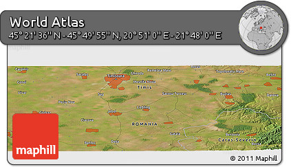 Satellite Panoramic Map of the Area around 45° 35' 46" N, 21° 19' 30" E