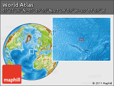 Physical Location Map of the Area around 45° 35' 46" N, 21° 10' 29" W