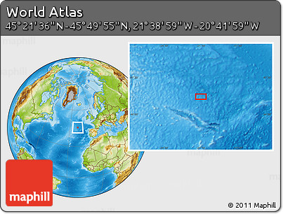 Physical Location Map of the Area around 45° 35' 46" N, 21° 10' 29" W
