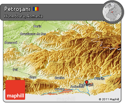 Physical Panoramic Map of Petroşani