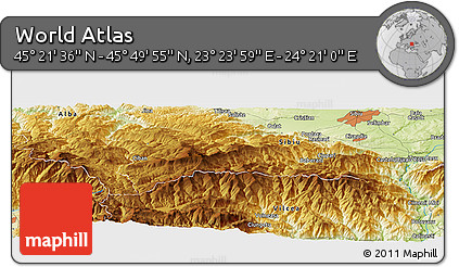 Physical Panoramic Map of the Area around 45° 35' 46" N, 23° 52' 30" E