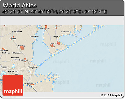 Shaded Relief 3D Map of the Area around 45° 35' 46" N, 29° 49' 30" E