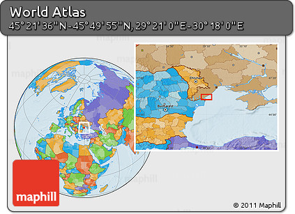 Political Location Map of the Area around 45° 35' 46" N, 29° 49' 30" E