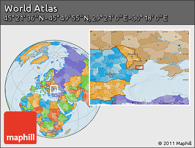 Political Location Map of the Area around 45° 35' 46" N, 29° 49' 30" E