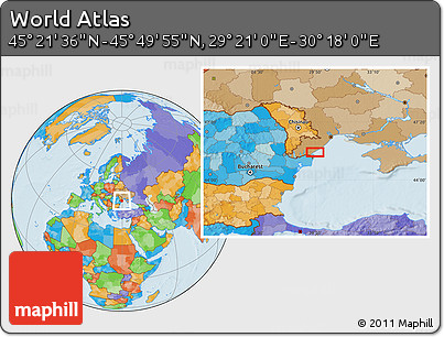 Political Location Map of the Area around 45° 35' 46" N, 29° 49' 30" E
