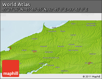 Physical 3D Map of the Area around 45° 35' 46" N, 33° 13' 30" E