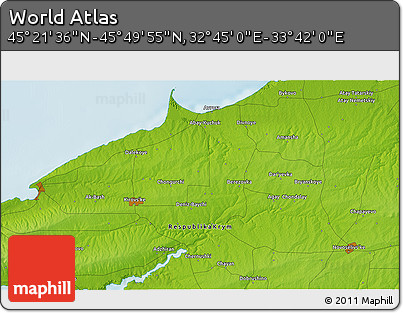 Physical 3D Map of the Area around 45° 35' 46" N, 33° 13' 30" E