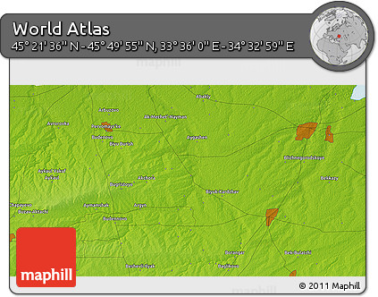 Physical 3D Map of the Area around 45° 35' 46" N, 34° 4' 30" E