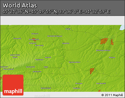 Physical 3D Map of the Area around 45° 35' 46" N, 34° 4' 30" E