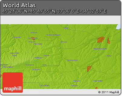 Physical 3D Map of the Area around 45° 35' 46" N, 34° 4' 30" E