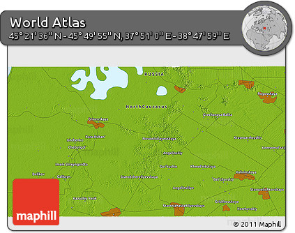 Physical 3D Map of the Area around 45° 35' 46" N, 38° 19' 30" E