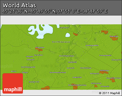 Physical 3D Map of the Area around 45° 35' 46" N, 38° 19' 30" E