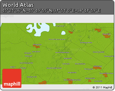 Physical 3D Map of the Area around 45° 35' 46" N, 38° 19' 30" E
