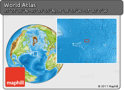 Physical Location Map of the Area around 45° 35' 46" N, 38° 10' 29" W