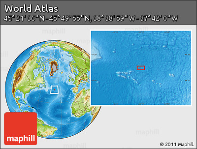 Physical Location Map of the Area around 45° 35' 46" N, 38° 10' 29" W