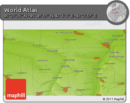 Physical 3D Map of the Area around 45° 35' 46" N, 42° 34' 30" E