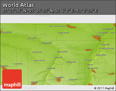 Physical 3D Map of the Area around 45° 35' 46" N, 42° 34' 30" E