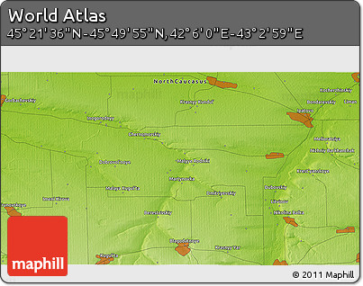 Physical 3D Map of the Area around 45° 35' 46" N, 42° 34' 30" E