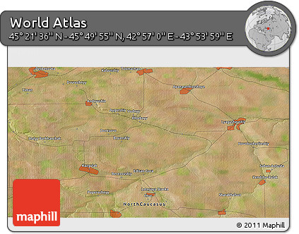 Satellite 3D Map of the Area around 45° 35' 46" N, 43° 25' 29" E