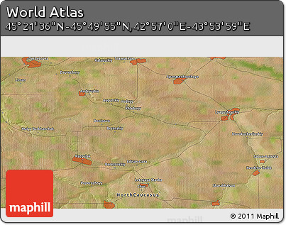 Satellite 3D Map of the Area around 45° 35' 46" N, 43° 25' 29" E