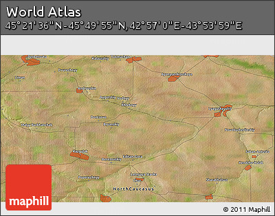 Satellite 3D Map of the Area around 45° 35' 46" N, 43° 25' 29" E