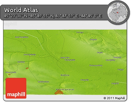 Physical 3D Map of the Area around 45° 35' 46" N, 44° 16' 29" E