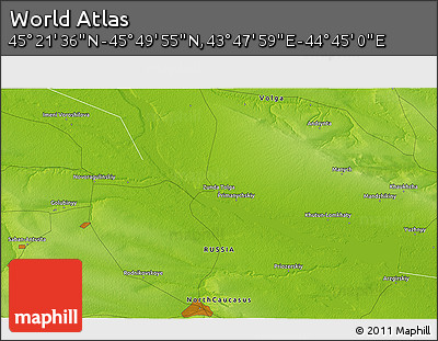 Physical 3D Map of the Area around 45° 35' 46" N, 44° 16' 29" E