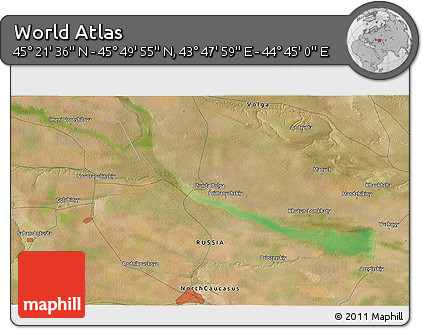 Satellite 3D Map of the Area around 45° 35' 46" N, 44° 16' 29" E