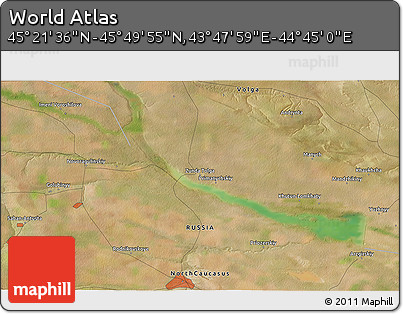 Satellite 3D Map of the Area around 45° 35' 46" N, 44° 16' 29" E