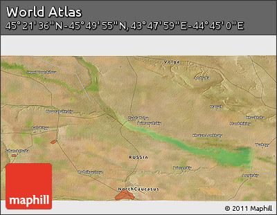 Satellite 3D Map of the Area around 45° 35' 46" N, 44° 16' 29" E
