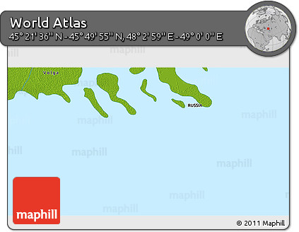 Physical 3D Map of the Area around 45° 35' 46" N, 48° 31' 29" E