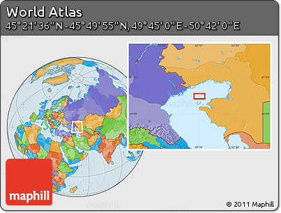 Political Location Map of the Area around 45° 35' 46" N, 50° 13' 30" E