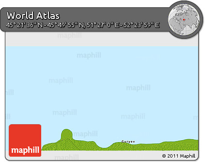 Physical 3D Map of the Area around 45° 35' 46" N, 51° 55' 29" E