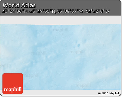 Physical 3D Map of the Area around 45° 35' 46" N, 55° 10' 29" W