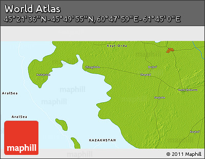 Physical 3D Map of the Area around 45° 35' 46" N, 61° 16' 29" E