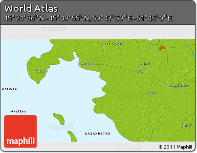Physical 3D Map of the Area around 45° 35' 46" N, 61° 16' 29" E