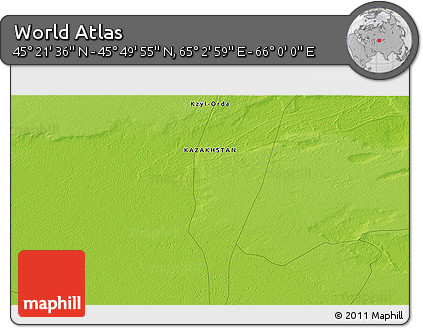 Physical 3D Map of the Area around 45° 35' 46" N, 65° 31' 30" E