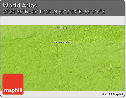 Physical 3D Map of the Area around 45° 35' 46" N, 65° 31' 30" E