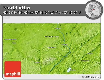 Physical 3D Map of the Area around 45° 35' 46" N, 66° 13' 29" W