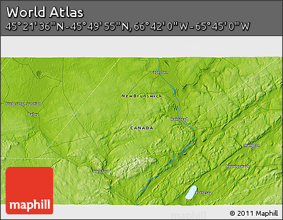 Physical 3D Map of the Area around 45° 35' 46" N, 66° 13' 29" W