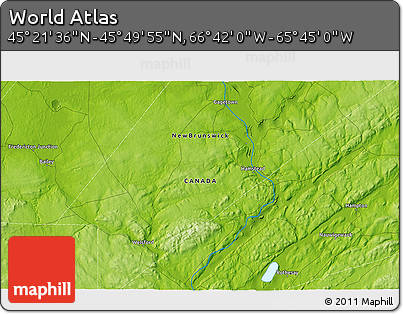 Physical 3D Map of the Area around 45° 35' 46" N, 66° 13' 29" W