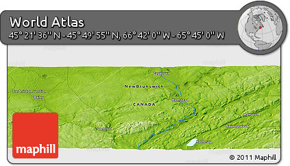 Physical Panoramic Map of the Area around 45° 35' 46" N, 66° 13' 29" W