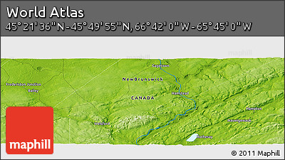 Physical Panoramic Map of the Area around 45° 35' 46" N, 66° 13' 29" W