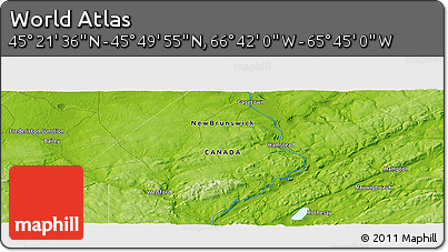 Physical Panoramic Map of the Area around 45° 35' 46" N, 66° 13' 29" W