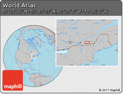 Gray Location Map of the Area around 45° 35' 46" N, 72° 10' 30" W