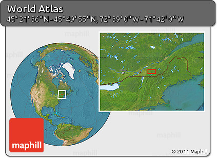 Satellite Location Map of the Area around 45° 35' 46" N, 72° 10' 30" W