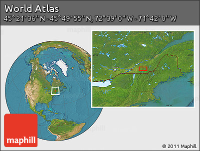 Satellite Location Map of the Area around 45° 35' 46" N, 72° 10' 30" W