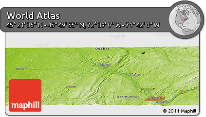 Physical Panoramic Map of the Area around 45° 35' 46" N, 72° 10' 30" W